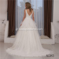 Φόρεμα με φόρεμα από τον ώμο μακρύ μανίκι δαντέλα λευκό νυφικό νυφικό φόρεμα